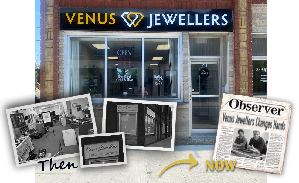 Venus Jewellers storefront then and now — 23 Jarvis St, Fort Erie